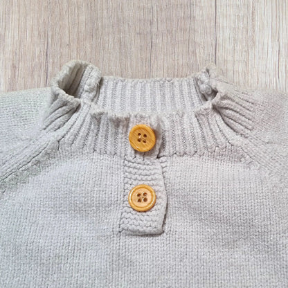 Pull garçon Shein 4 ans tricolore blanc beige émeraude – col rond avec boutons