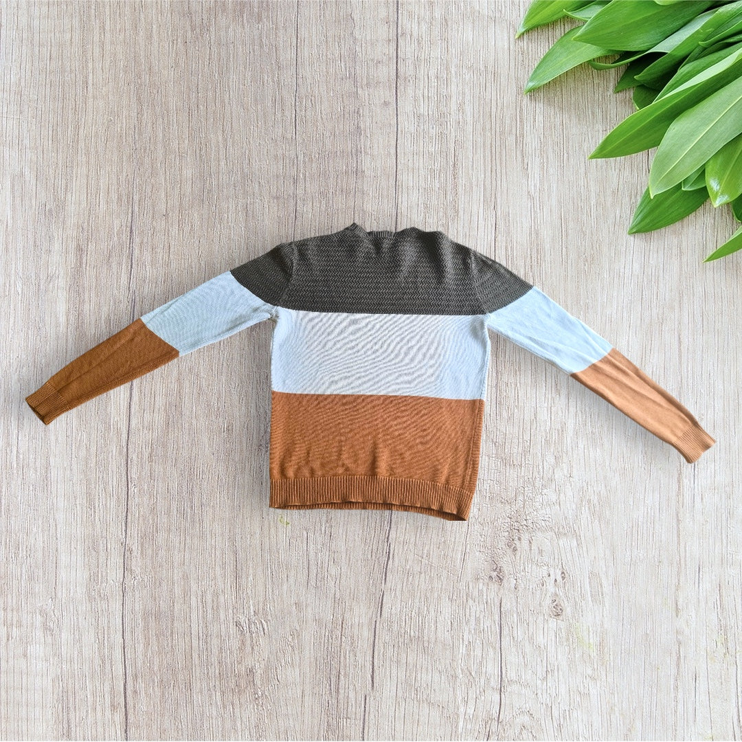 Pull homme Districenter taille L tricolore kaki blanc marron col rond très bon état