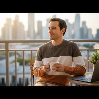 Pull homme Districenter–Taille L–Tricolore kaki/blanc/marron–Très bon état districenter