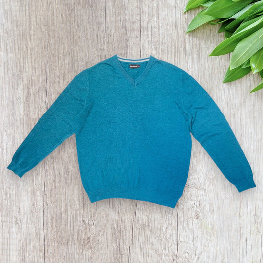 Pull homme Inextenso XL bleu canard uni col V manches longues – Très bon état