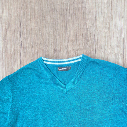 Pull homme Inextenso XL bleu canard uni col V manches longues – Très bon état