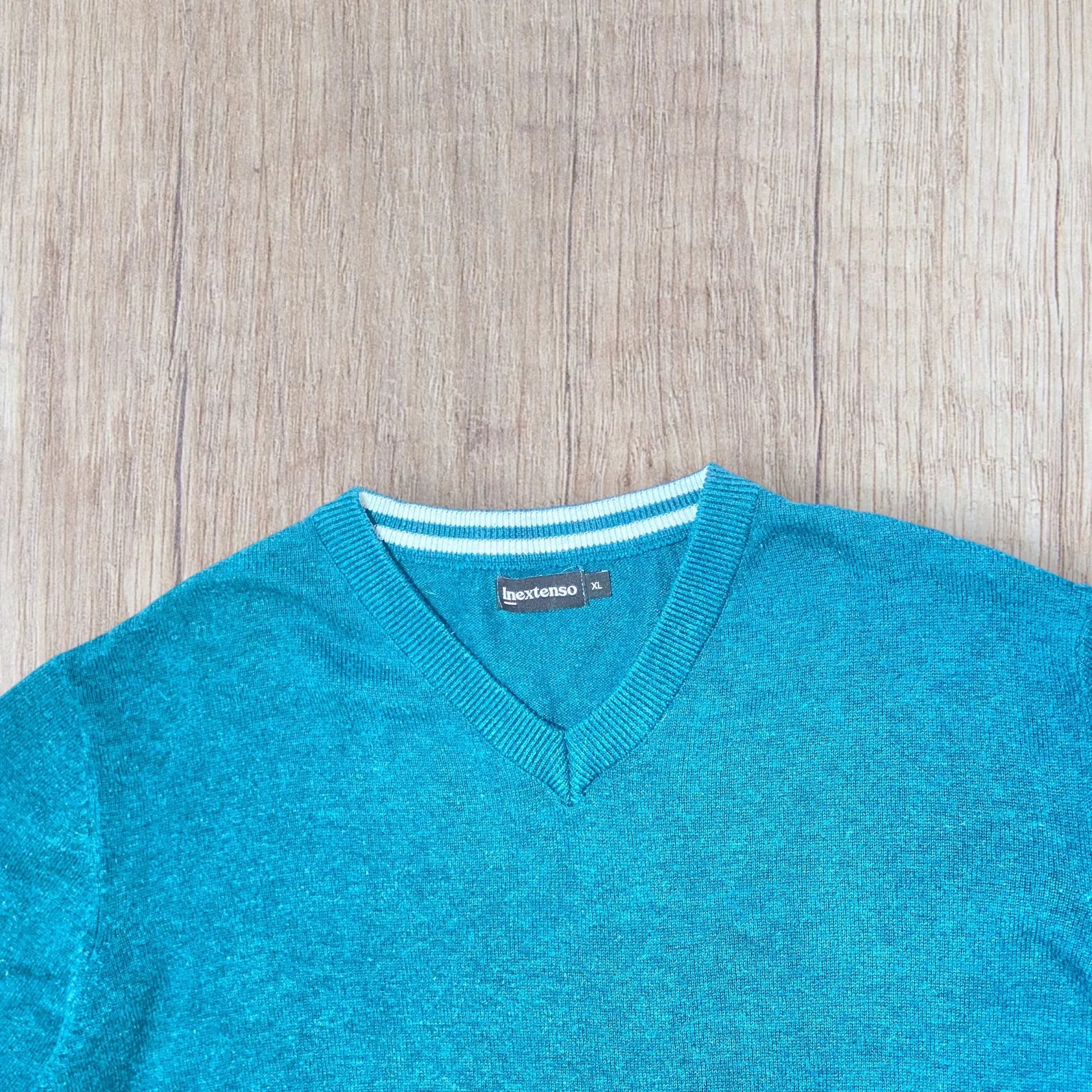 Pull homme Inextenso XL bleu canard uni col V manches longues – Très bon état