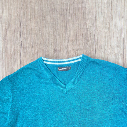 Pull homme Inextenso XL bleu canard uni col V manches longues – Très bon état