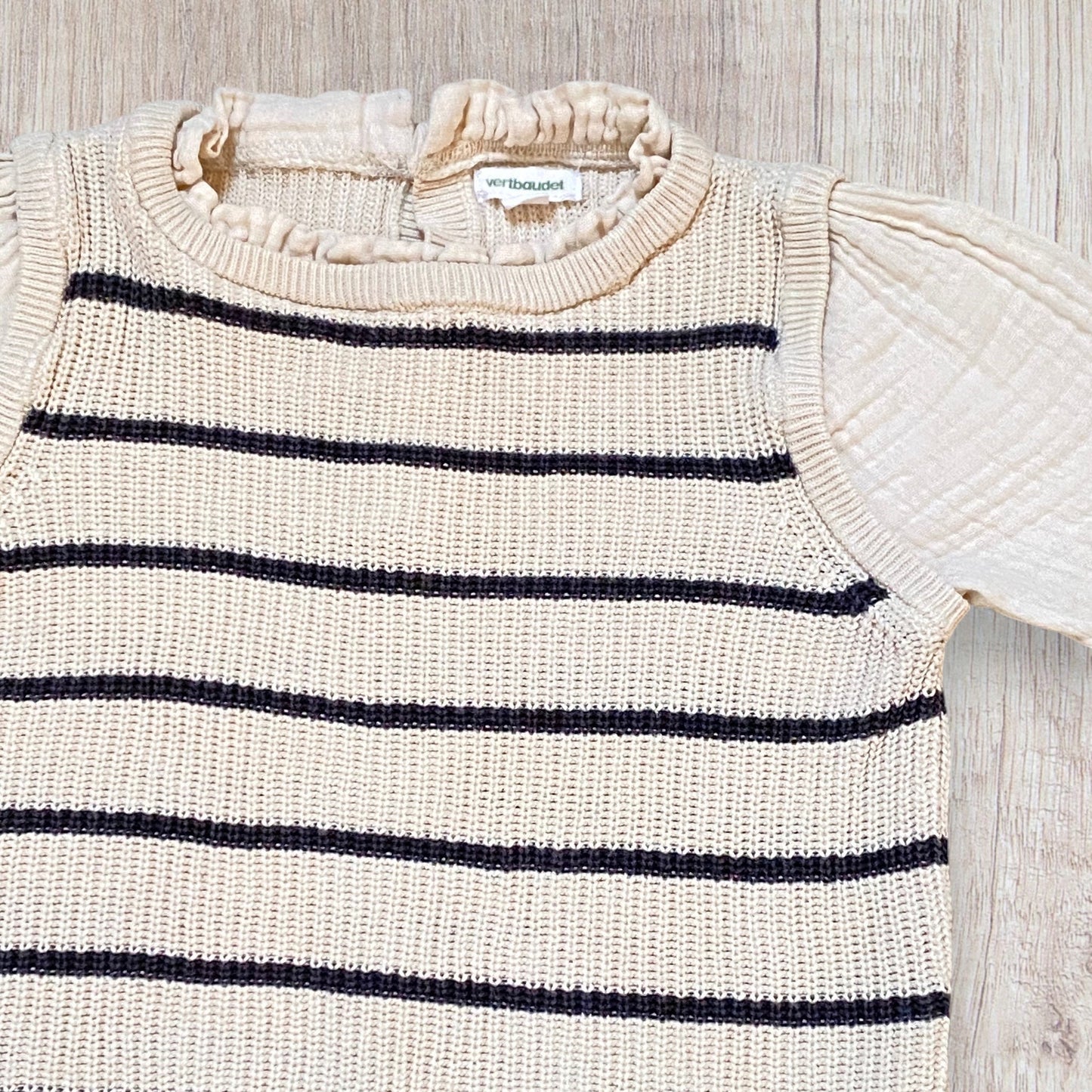 Pull marinière bébé fille Verbaudet 12 mois crème et bleu marine manches gaze.
