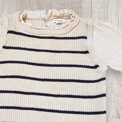 Pull marinière bébé fille Verbaudet 12 mois crème et bleu marine manches gaze.
