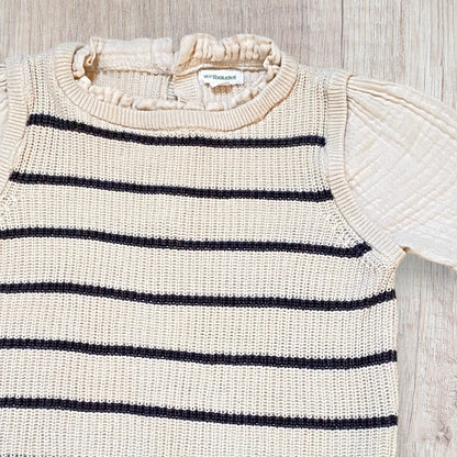Pull marinière bébé fille Verbaudet 12 mois crème et bleu marine manches gaze.