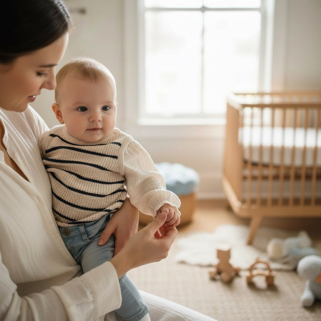 Pull marinière bébé fille Verbaudet 12 mois crème et bleu marine manches gaze.