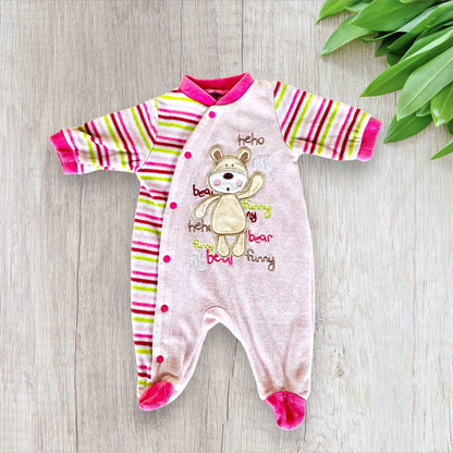 Pyjama Bébé Fille 1 Mois - Rose Clair avec Ours et Écriture Colorée - Polaire Douce la petite friperie
