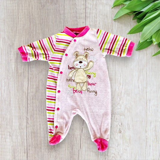 Pyjama Bébé Fille 1 Mois - Rose Clair avec Ours et Écriture Colorée - Polaire Douce la petite friperie
