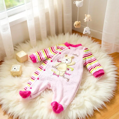 Pyjama Bébé Fille 1 Mois - Rose Clair avec Ours et Écriture Colorée - Polaire Douce la petite friperie