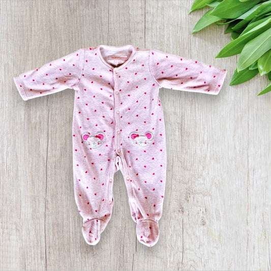 Pyjama Bébé Fille 56 cm - Rose Pale avec Coeurs Fuchsia et souris - In Extenso Auchan