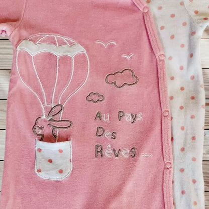 Pyjama Bébé Fille Mes Petits Cailloux 12 Mois - 1 Pièce Rose et Blanc Pois avec Lapin en Montgolfière Stokomani