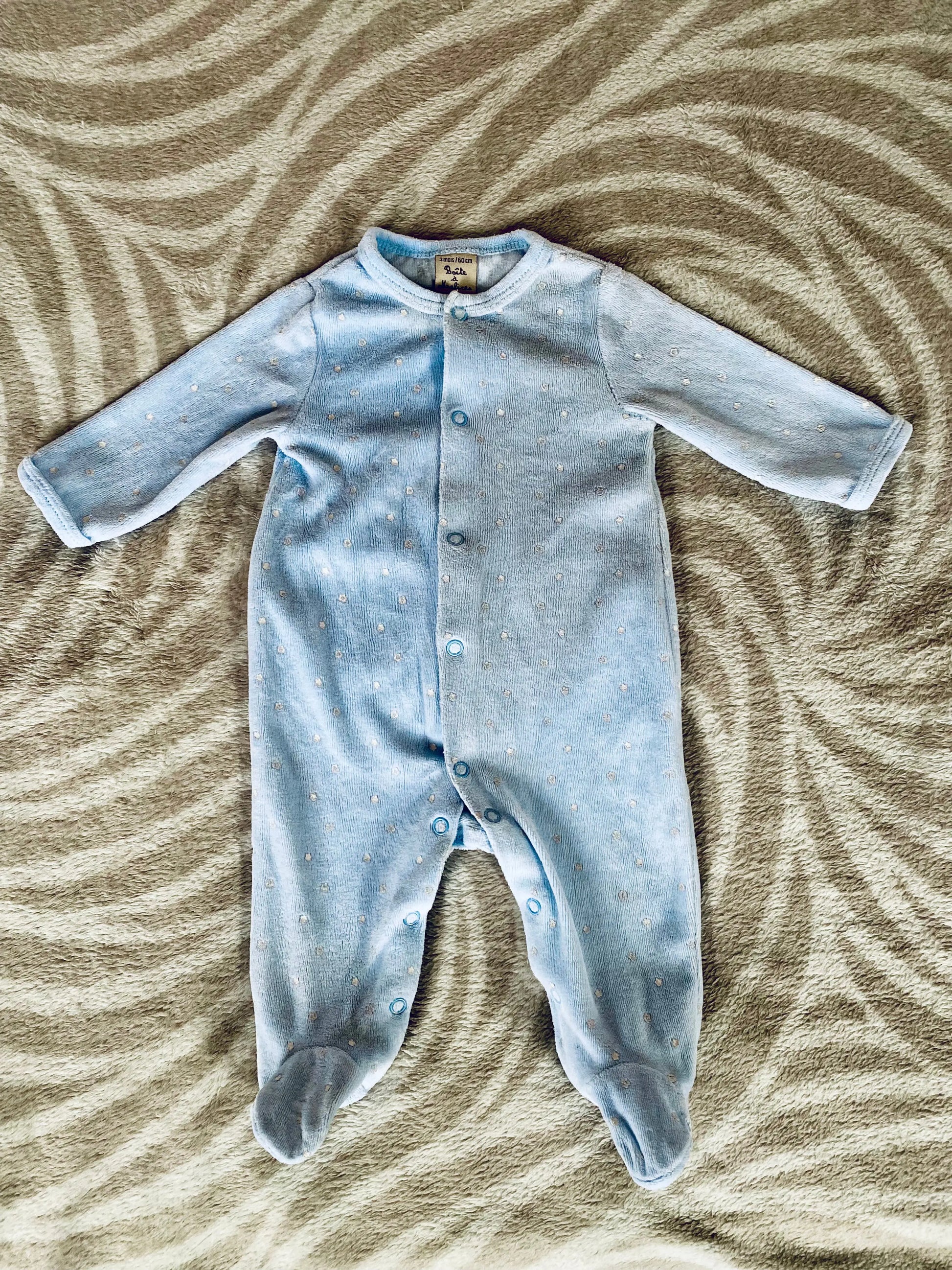 Pyjama Bébé Garçon en Polaire Bleu Clair à Étoiles Blanches - 3 Mois - Boite à Malice districenter