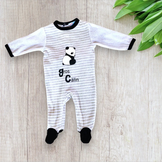 Pyjama Bébé Mixte en Polaire - Blanc à Rayures Grises avec Panda - 3 Mois - Manon et Valentin Manon & valentin