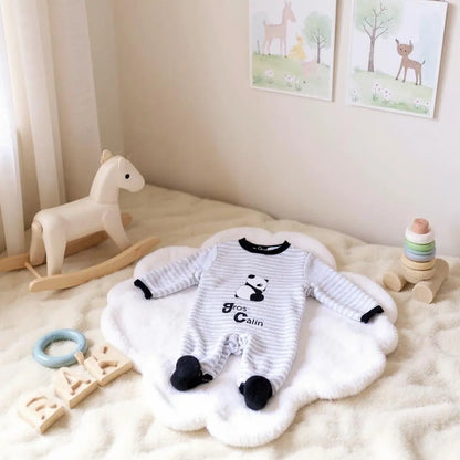 Pyjama Bébé Mixte en Polaire - Blanc à Rayures Grises avec Panda - 3 Mois - Manon et Valentin Manon & valentin