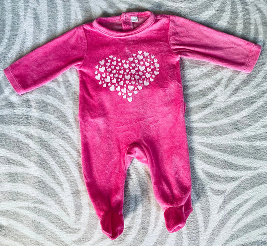 Pyjama Fille 1 Mois (56 cm) - Long Rose avec Motifs Cœur Rose Clair - Auchan Auchan