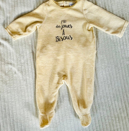 Pyjama Mixte "J'ai des Joues à Bisous" Jaune Pâle - Bébé 3 Mois - Tape à l'Oeil tape à l'oeil