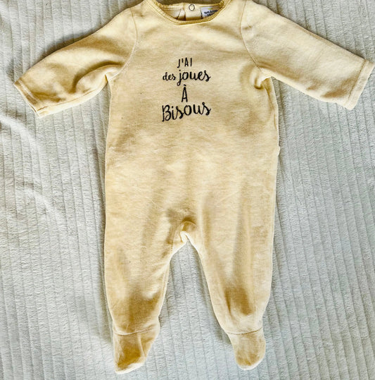 Pyjama Mixte "J'ai des Joues à Bisous" Jaune Pâle - Bébé 3 Mois - Tape à l'Oeil tape à l'oeil