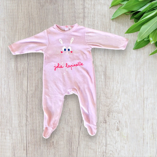 Pyjama bébé fille long rose - “Jolie Lapinette” avec dessin de lapin, taille 3 mois la petite friperie