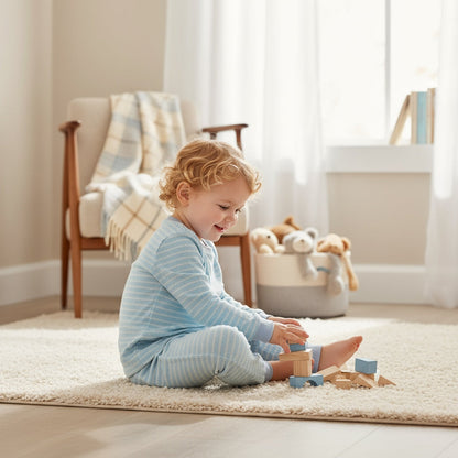 Pyjama polaire garçon TEX 3-4 ans bleu ciel à rayures blanches, deux pièces chaudes pour l’hiver.