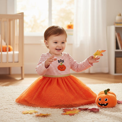 Robe bébé Primark 3-6 mois citrouille Halloween orange pailletée