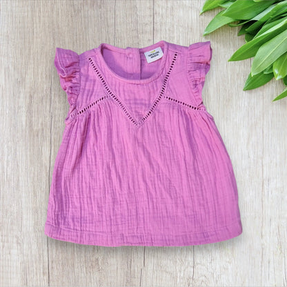 Robe bébé fille 18 mois gaze de coton rose mauve Tape à l’œil