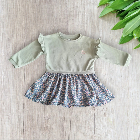 Robe bébé fille Creeks 18 mois sweat vert pastel et jupe fleurie
