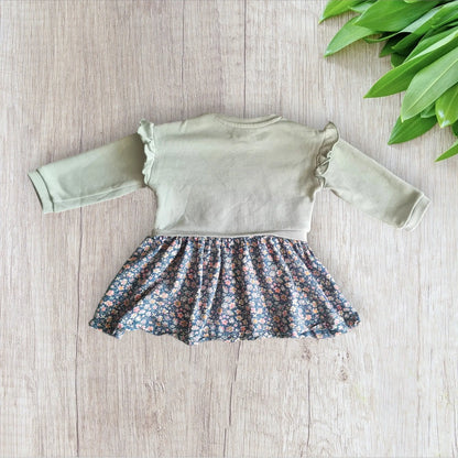 Robe bébé fille Creeks 18 mois sweat vert pastel et jupe fleurie