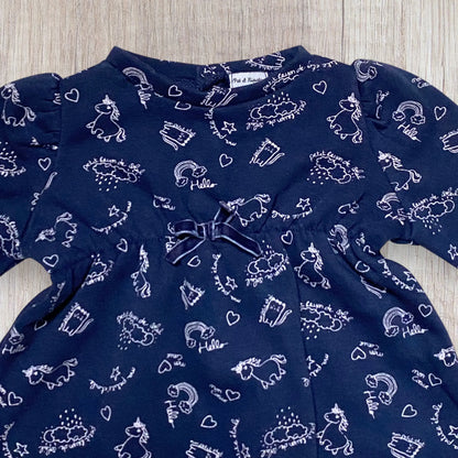 Robe bébé fille Pat & Ripaton 6 mois bleu marine à motifs chat et licorne