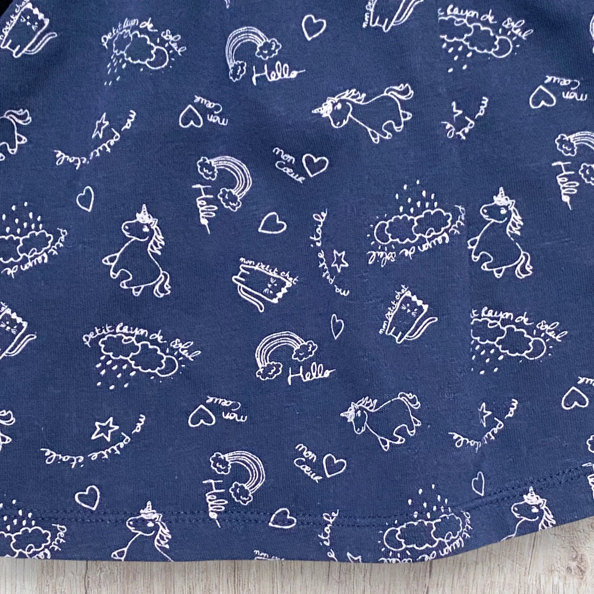 Robe bébé fille Pat & Ripaton 6 mois bleu marine à motifs chat et licorne