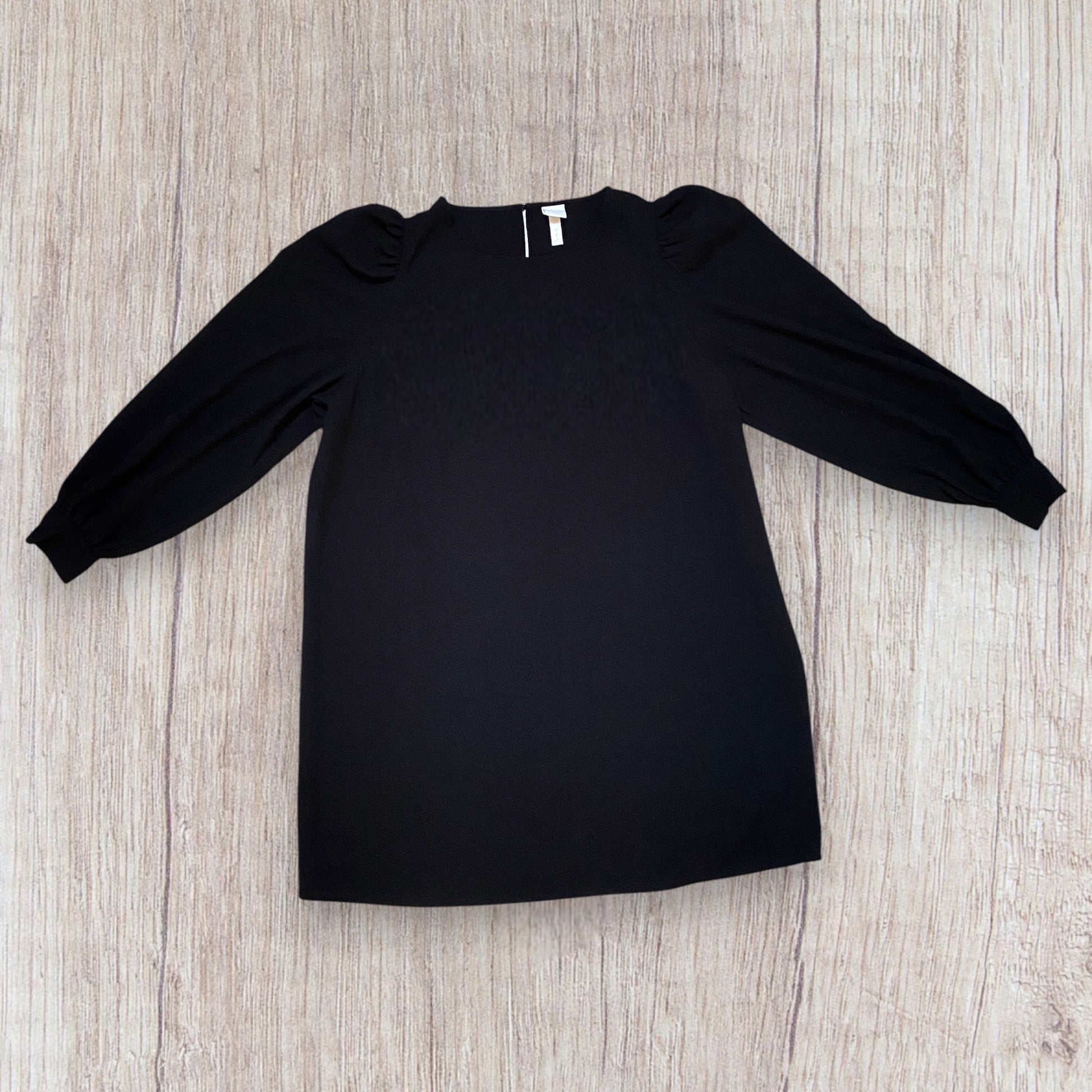 Robe femme H&M XL noire manches longues style chemise, épaules bouffantes, fente au dos