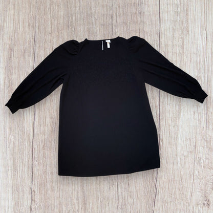 Robe femme H&M XL noire manches longues style chemise, épaules bouffantes, fente au dos