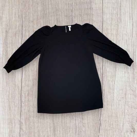 Robe femme H&M XL noire manches longues style chemise, épaules bouffantes, fente au dos