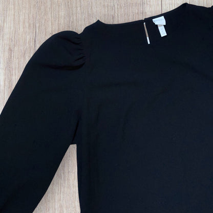 Robe femme H&M XL noire manches longues style chemise, épaules bouffantes, fente au dos