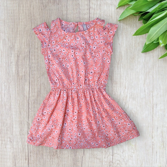 Robe fille 4 ans Districenter rose corail fleurs épaules ajourées