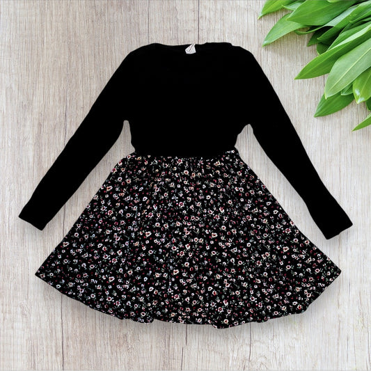 Robe fille Shein 8 ans haut noir manches longues jupe noire fleurie beige kaki bordeaux