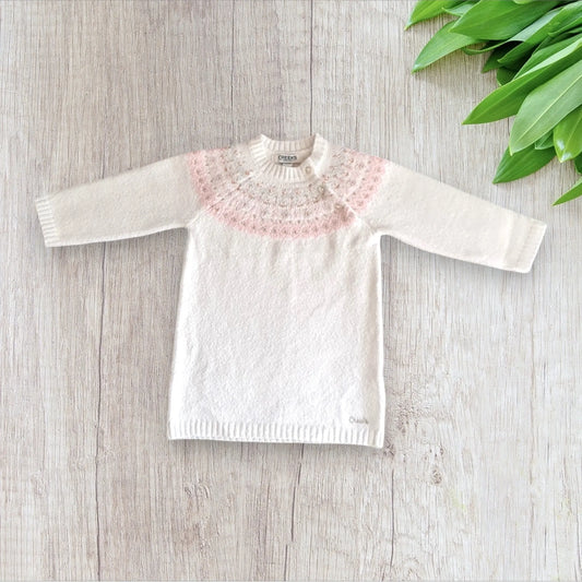 Robe pull bébé fille Creeks 12 mois blanche motifs roses