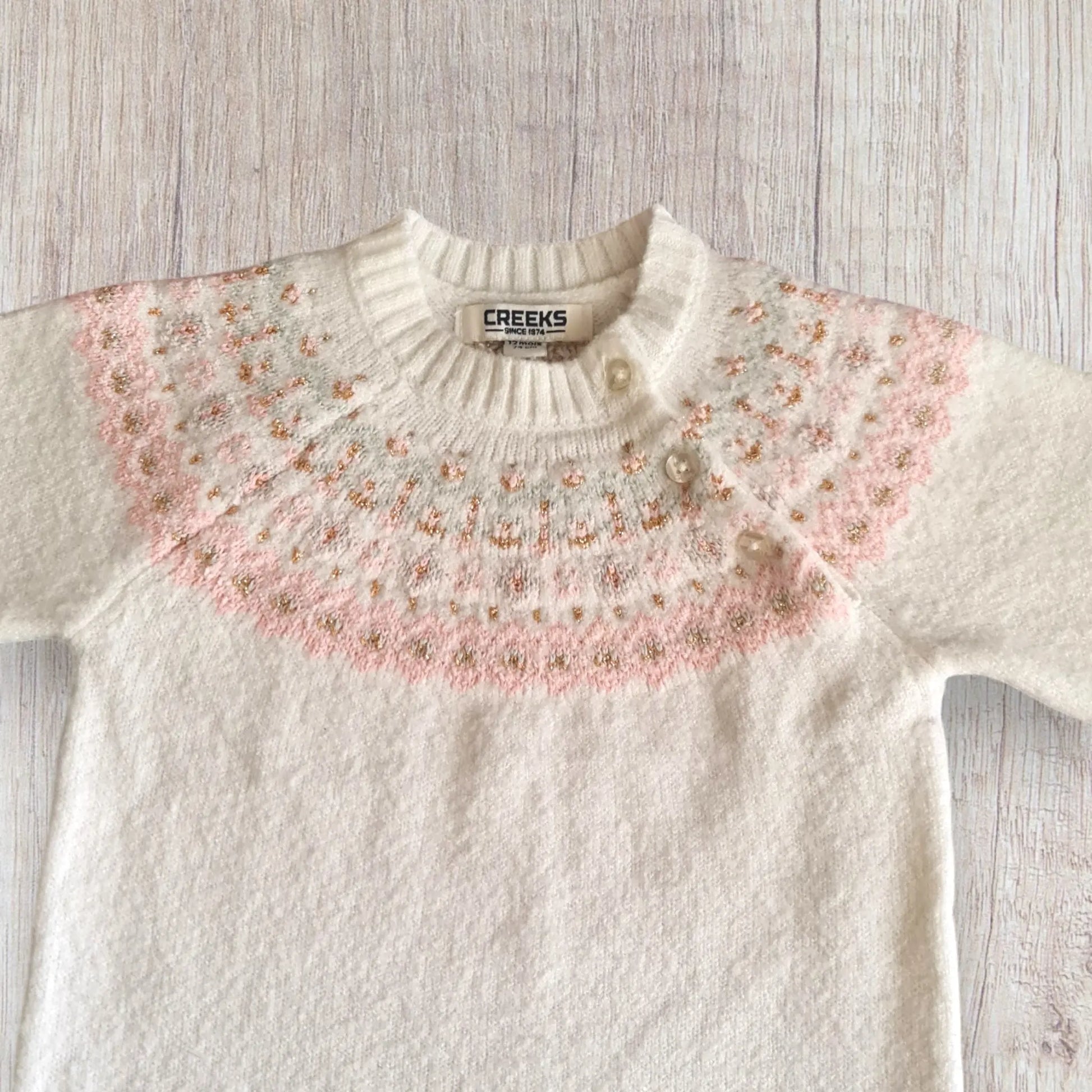Robe pull bébé fille Creeks 12 mois blanche motifs roses