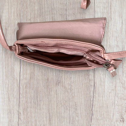 Sac à main enfant fille rose pailleté avec bandoulière intégrée et clapet multicolore