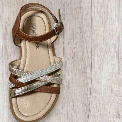 Sandales fille Charlie & Prune taille 27 avec brides dorées, effet serpent, paillettes et étoiles