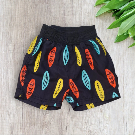 Short de bain garçon – 3 ans | Noir motif surf coloré la petite friperie