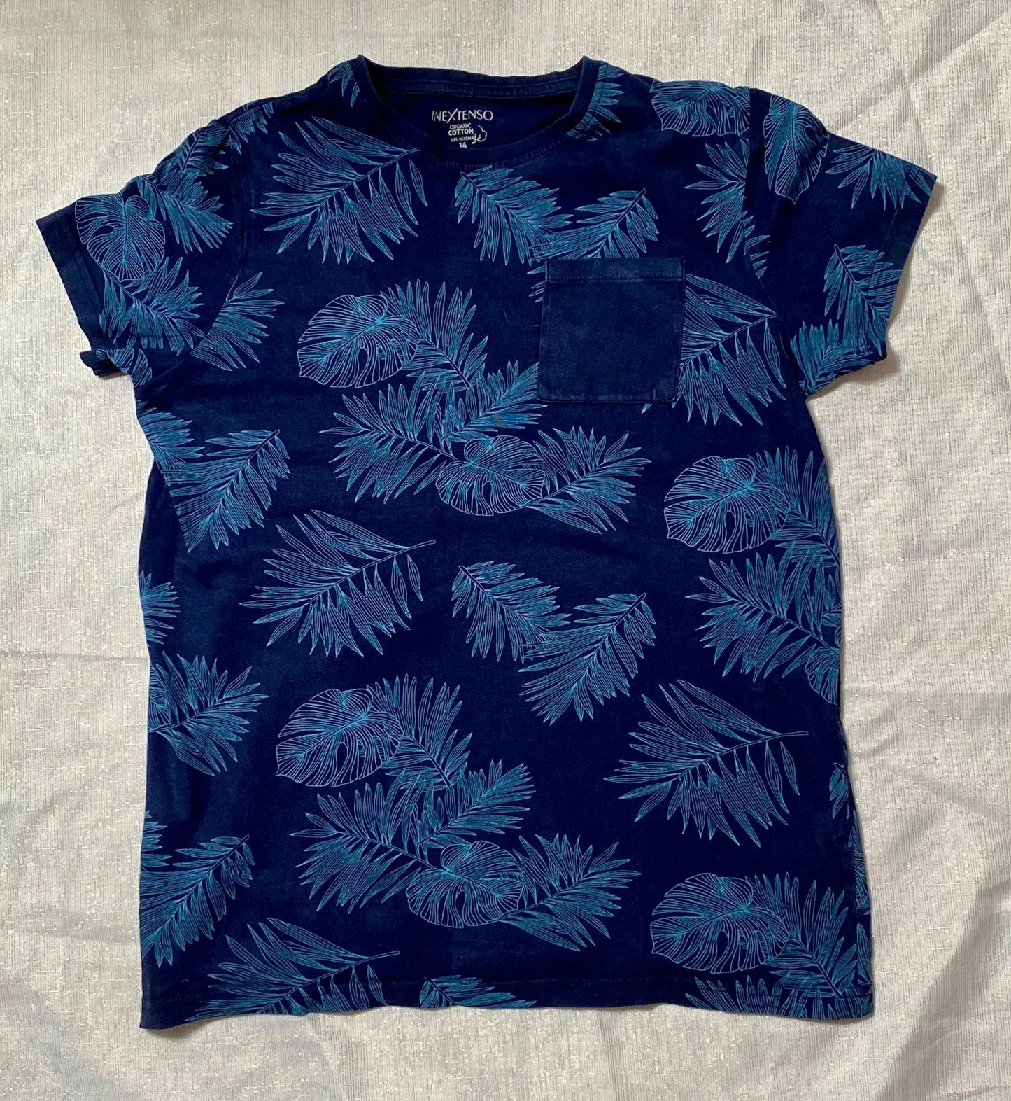 T-shirt Ado Garçon Bleu Foncé avec Imprimé Feuilles Tropicales, Taille 14 Ans (155-167 cm) - Marque In Extenso, Auchan in extenso