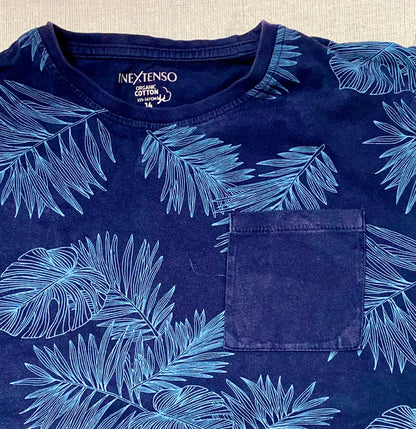 T-shirt Ado Garçon Bleu Foncé avec Imprimé Feuilles Tropicales