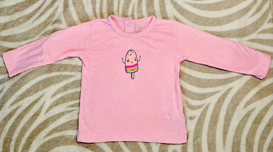 T-shirt Bébé 6 Mois - 67 cm Rose avec Motif Glace Souriante - Manche Longue et Attache Dos - Super U super u