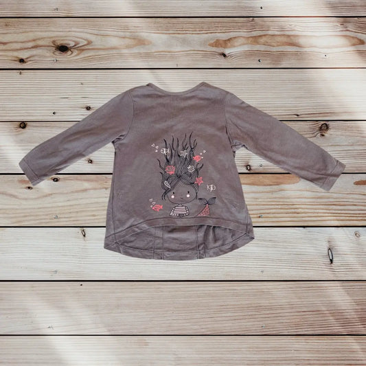 T-shirt Bébé Fille 12 Mois Mes Petits Cailloux - Taupe Sirène et Noeud Rose Stokomani