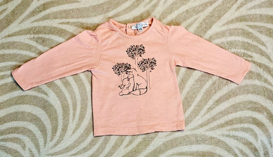 T-shirt Bébé Fille 6 Mois Rose Pâle avec Forêt et Animaux - Mes Petits Cailloux Stokomani