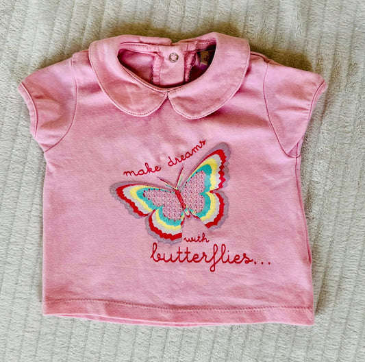 T-shirt Bébé Fille Rose Clair avec Papillon Pailleté - 3 Mois - DistriCenter districenter