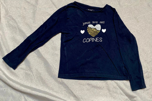 T-shirt Bleu Marine avec Motifs Cœurs et Strass Réversible - Fille 8 ans, Districenter districenter