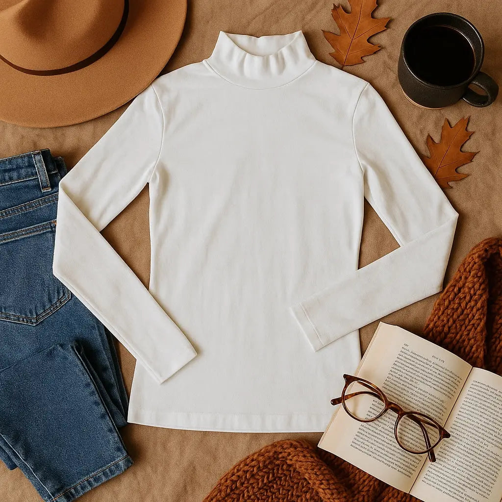 T-shirt Femme Esmara Lidl - Col Roulé Blanc Manches Longues, Taille S/34-36 esmara
