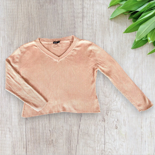 T-shirt Femme Rose Pâle à Manches Longues et Col V - Taille L - Boohoo boohoo